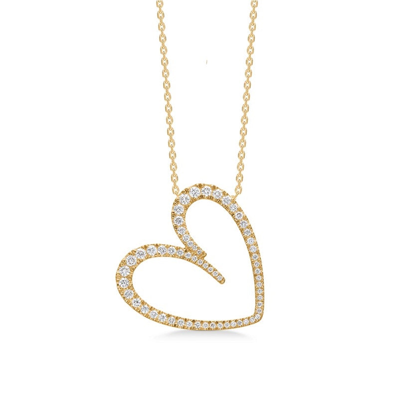 Mads Z Diamond Love halskæde i 14 kt guld med hjertevedhæng prydet med 0,50 ct diamanter på forgyldt sølvkæde (40–45 cm).